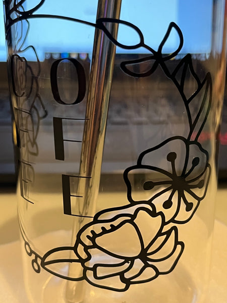 Floral Iced Coffee Glass with Lid - Beer Can Glass